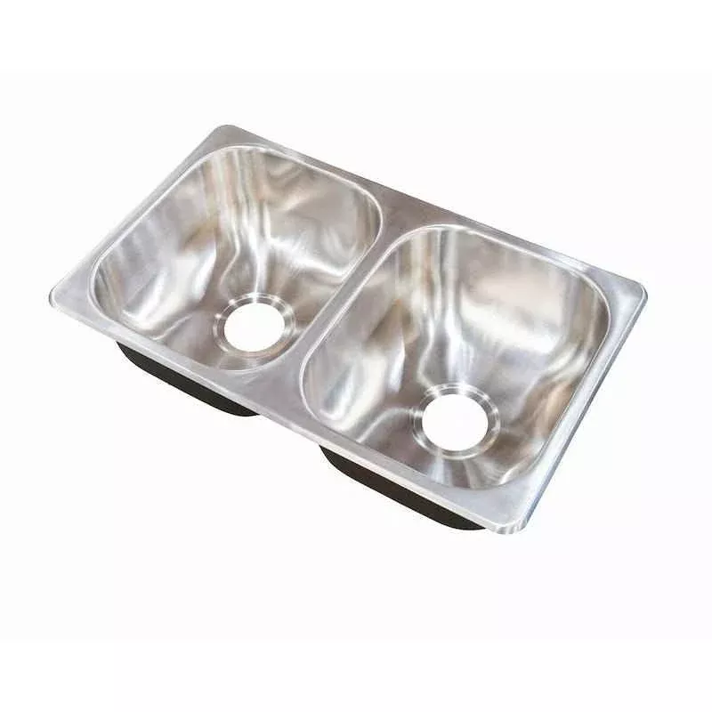 Lippert Components 388412 Double Bowl RV Sink, 27" Stainless Steel, Top or Undermount