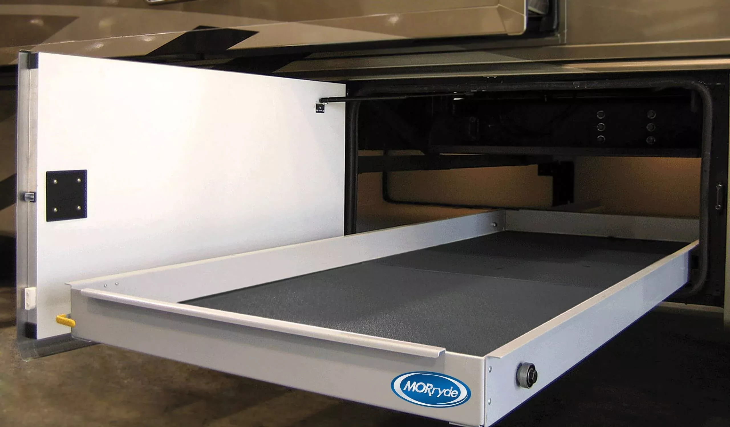 MORryde RV Cargo Slide Tray - Fully Assembled - 60% Extension - 800 lbs Capacity - 1 Way Slide - 29" Width X 72" Length Cargo Tray with Carpet - CTG60-2972W